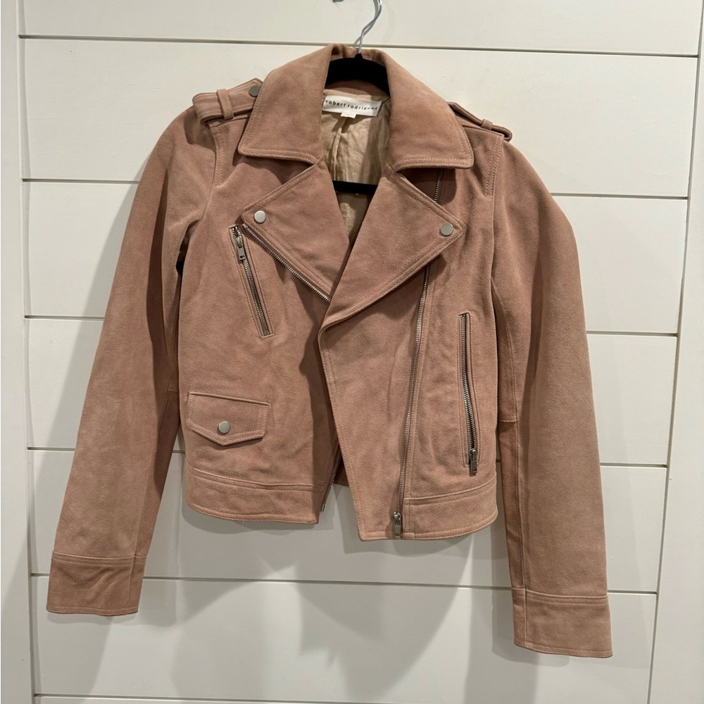 NWOT Robert Rodriguez blush suede moto jacket